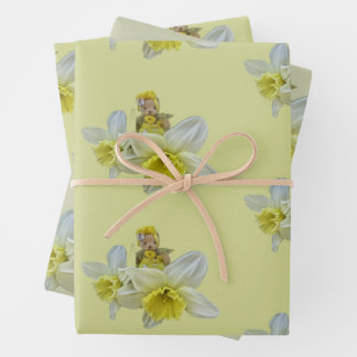 Yellow flowers teddy bears floral narcissus baby wrapping paper sheet