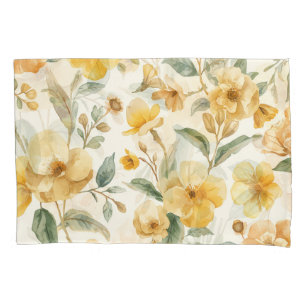 Yellow Flowers Watercolor Botanical Floral Pillowcase