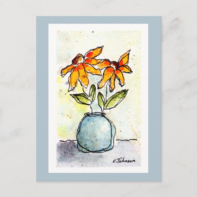 Yellow Flowers Watercolor Postcard (Front)
