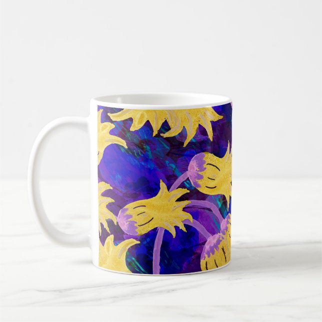 Yellow flowers watercolor seamless pattern coffee mug (Left)