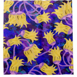 Yellow flowers watercolor seamless pattern shower curtain