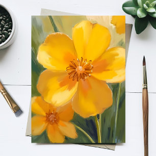 Yellow Flowers Watercolor Spring Blooms Painted Postcard