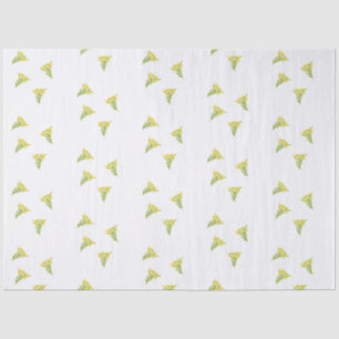 Yellow flowers with green leaves on white tissue paper