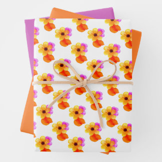 Yellow Flowers with Orange & Purple Leaves Wrapping Paper Sheet