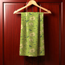 Yellow Flowers With Vines And Circles On Green