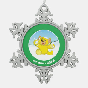 Yellow Fluffy Cub Snowflake Pewter Christmas Ornament