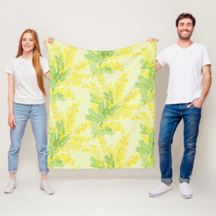 Yellow fluffy mimosa flower fleece blanket