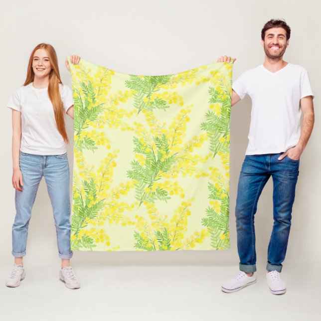 Yellow fluffy mimosa flower fleece blanket (In Situ)