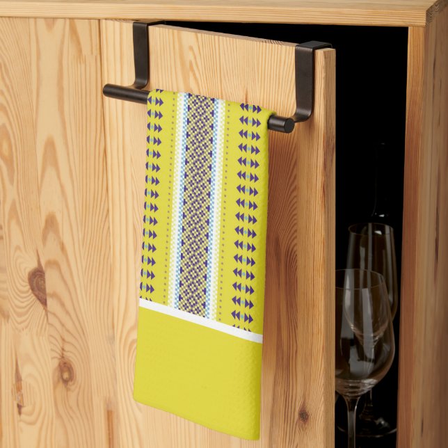 Yellow Folk Art  Tea Towel (Thirds Fold)