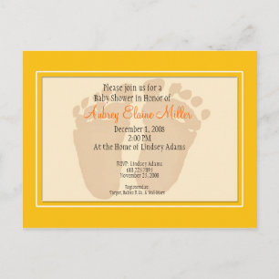 Yellow Footprint Baby Shower Invitation Postcard