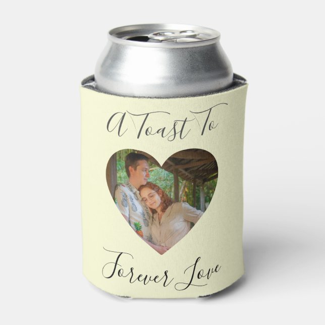 Yellow Forever Love Photo Heart Frame Wedding Can Cooler (Can Front)