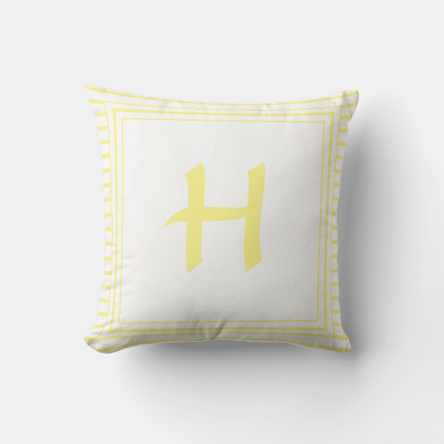 Yellow Frame Monogram Letter Stripes Cushion (Front)