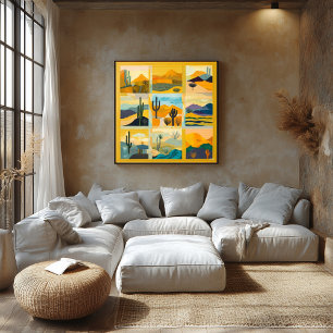 Yellow Framed Desert Art Grid – Vibrant Geometric Poster