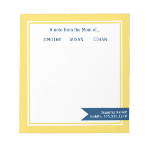 Yellow Framed "From the Mum of", Personalised Notepad