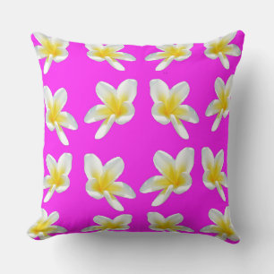 Yellow Frangipani Flowers On Pink Backgrrond, Cushion