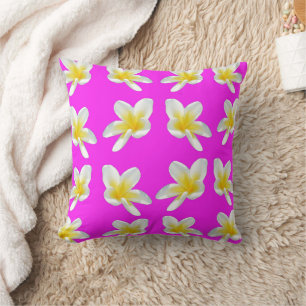 Yellow Frangipani Flowers On Pink, Cushion