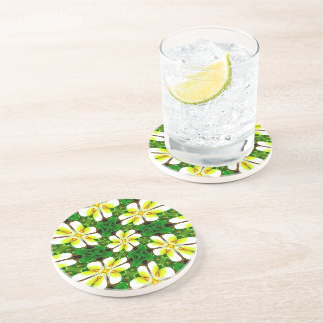 Yellow Frangipani Pattern Coaster (Side)