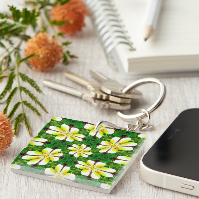 Yellow Frangipani Pattern Key Ring (Front Right)
