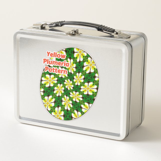 Yellow Frangipani Pattern Metal Lunch Box (Front)