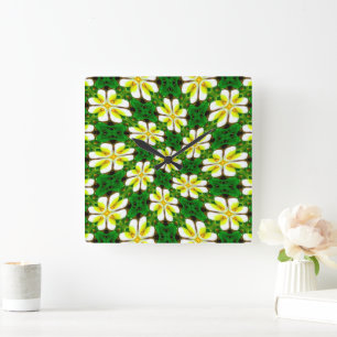 Yellow Frangipani Pattern Square Wall Clock