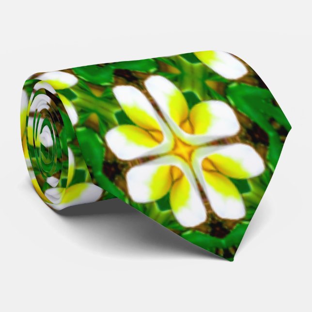 Yellow Frangipani Pattern Tie (Rolled)