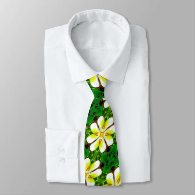 Yellow Frangipani Pattern Tie (Tied)