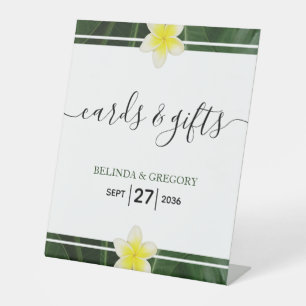 Yellow Frangipani Plumeria Wedding Cards & Gifts Pedestal Sign