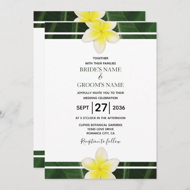 Yellow Frangipani Plumeria Wedding Invitations (Front/Back)