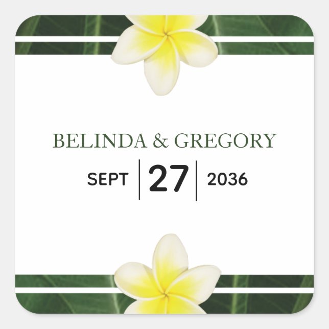 Yellow Frangipani Plumeria Wedding  Square Sticker (Front)