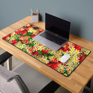 Yellow Frangipanis And Red Roses, Desk Mat