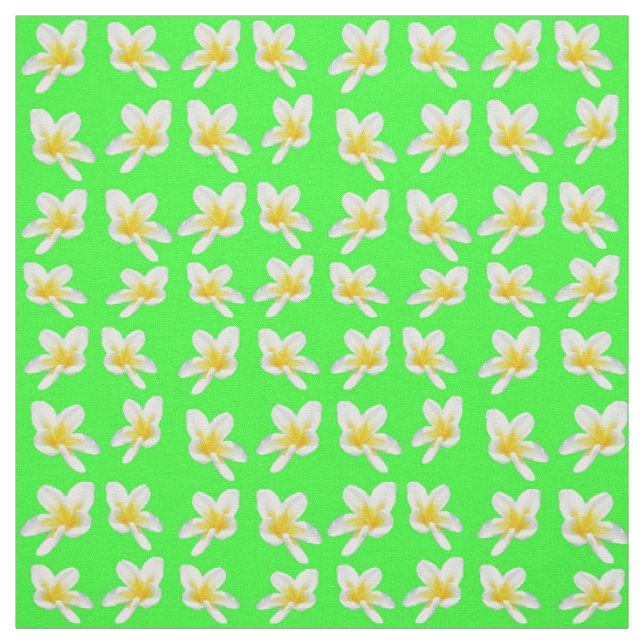 Yellow Frangipanis On Green  Cotton Material Fabric (Swatch)