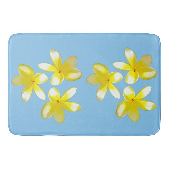 Yellow Frangipanis On Misty Blue, Bathmat (Front)