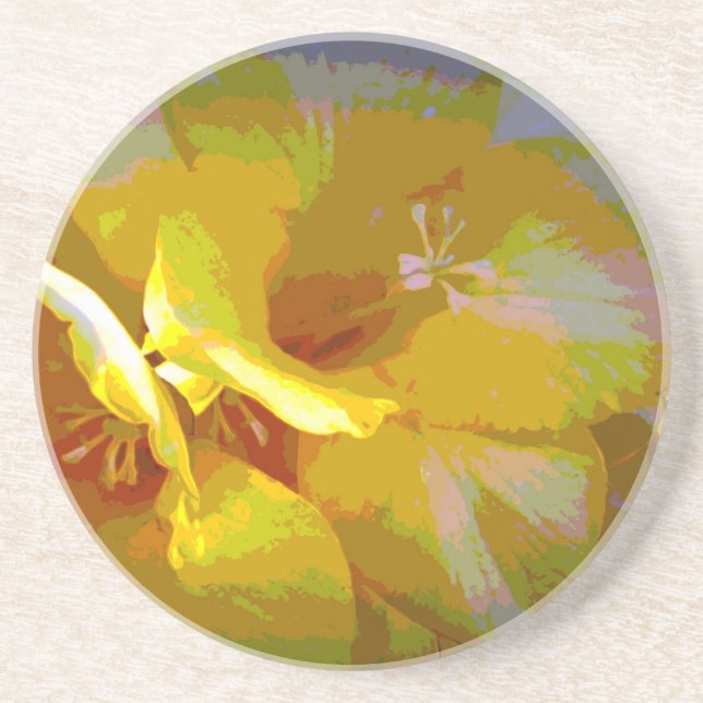 Yellow Freesia Digital Manipulation Coaster (Front)