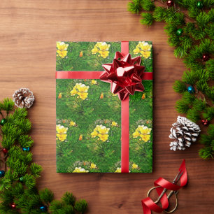 Yellow Freesia Flower on Green Leaves Wrapping Paper