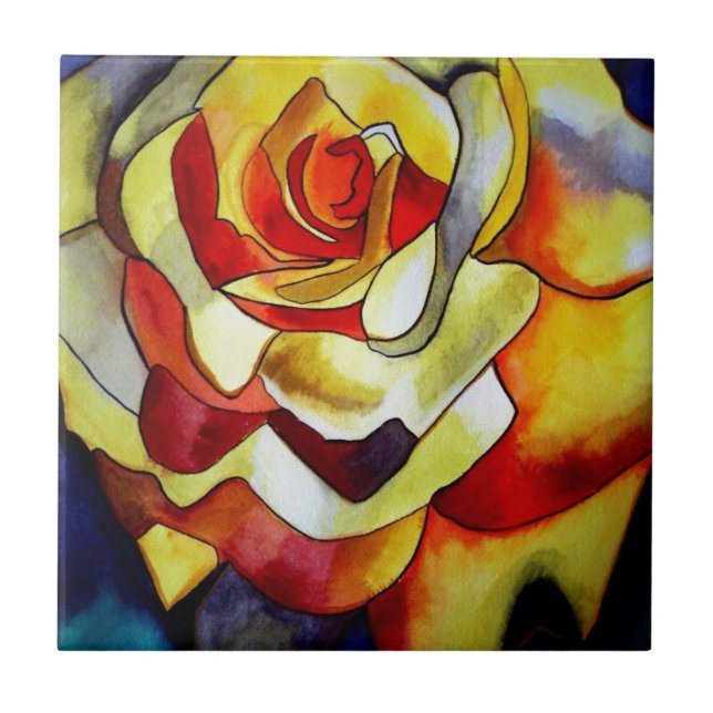 Yellow Freesia flower watercolor art painting Tile (Front)