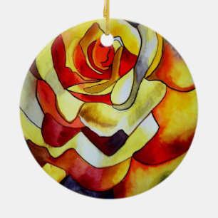 Yellow Freesia watercolor original aer flower Ceramic Tree Decoration