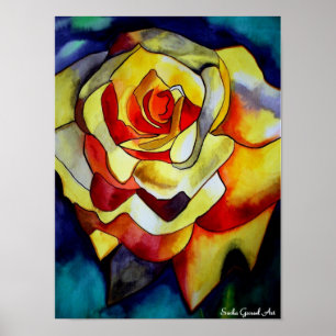 Yellow Freesia watercolor original aer flower Poster