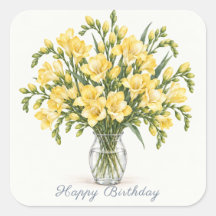 Yellow Freesias Happy Birthday Stickers