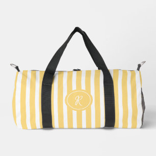 Yellow French Beach Stripe Personalised Monogram Duffle Bag