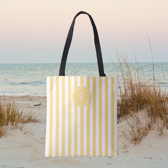 Yellow French Beach Stripe Personalised Monogram Tote Bag (Creator Uploaded)