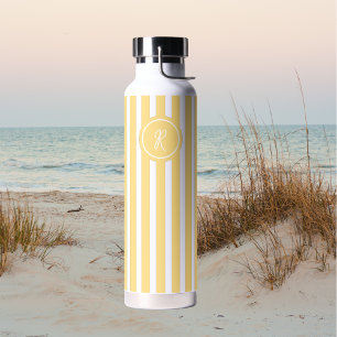 Yellow French Beach Stripe Personalised Monogram Water Bottle