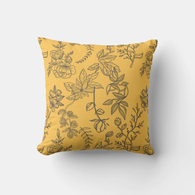 Yellow French country floral pattern  Cushion (Front)