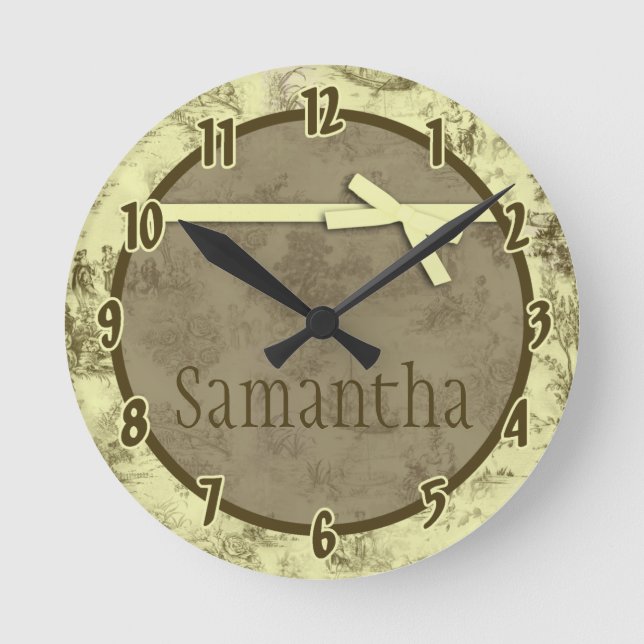 Yellow French Fabric Toile Personalised Clock (Front)