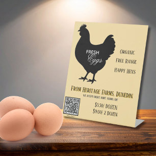 Yellow Fresh Eggs Farmer's Market Sign w/ QR Code