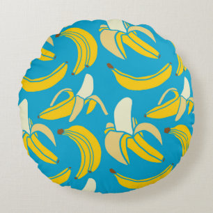 yellow fresh fruit tropical banana seamless patter round cushion