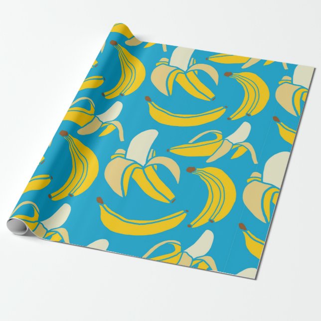 yellow fresh fruit tropical banana seamless patter wrapping paper (Unrolled)