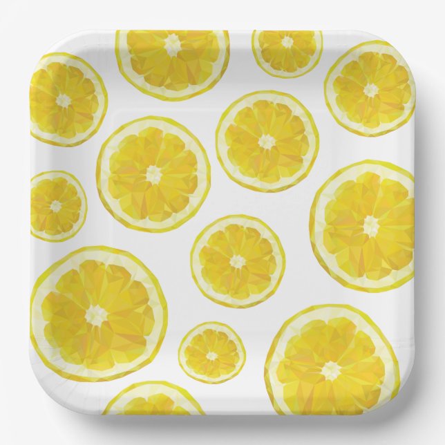 Yellow fresh lemon slice custom text paper plate (Front)