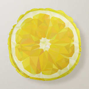 Yellow fresh sour lemon slice modern round pillow