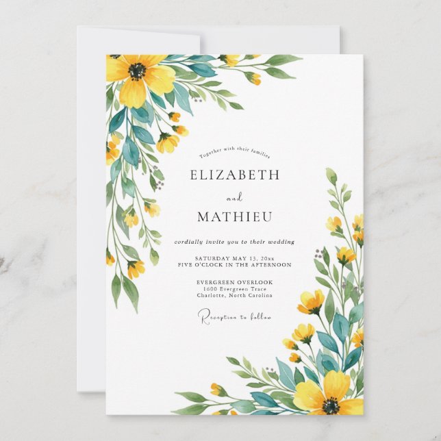 Yellow Fresh Wildflower Wedding Invitation (Front)