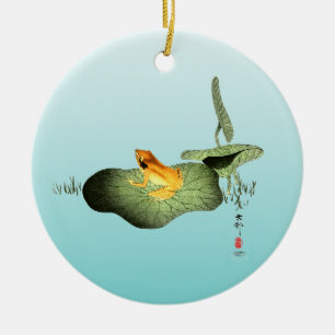 Yellow Frog on Lotus Leaf  Ceramic Tree Decoration
